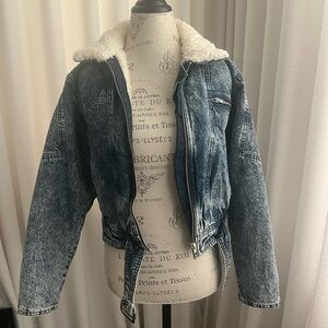 Free People Denim Motorcycle Sherpa lined jacket Size L (runs a bit small)
